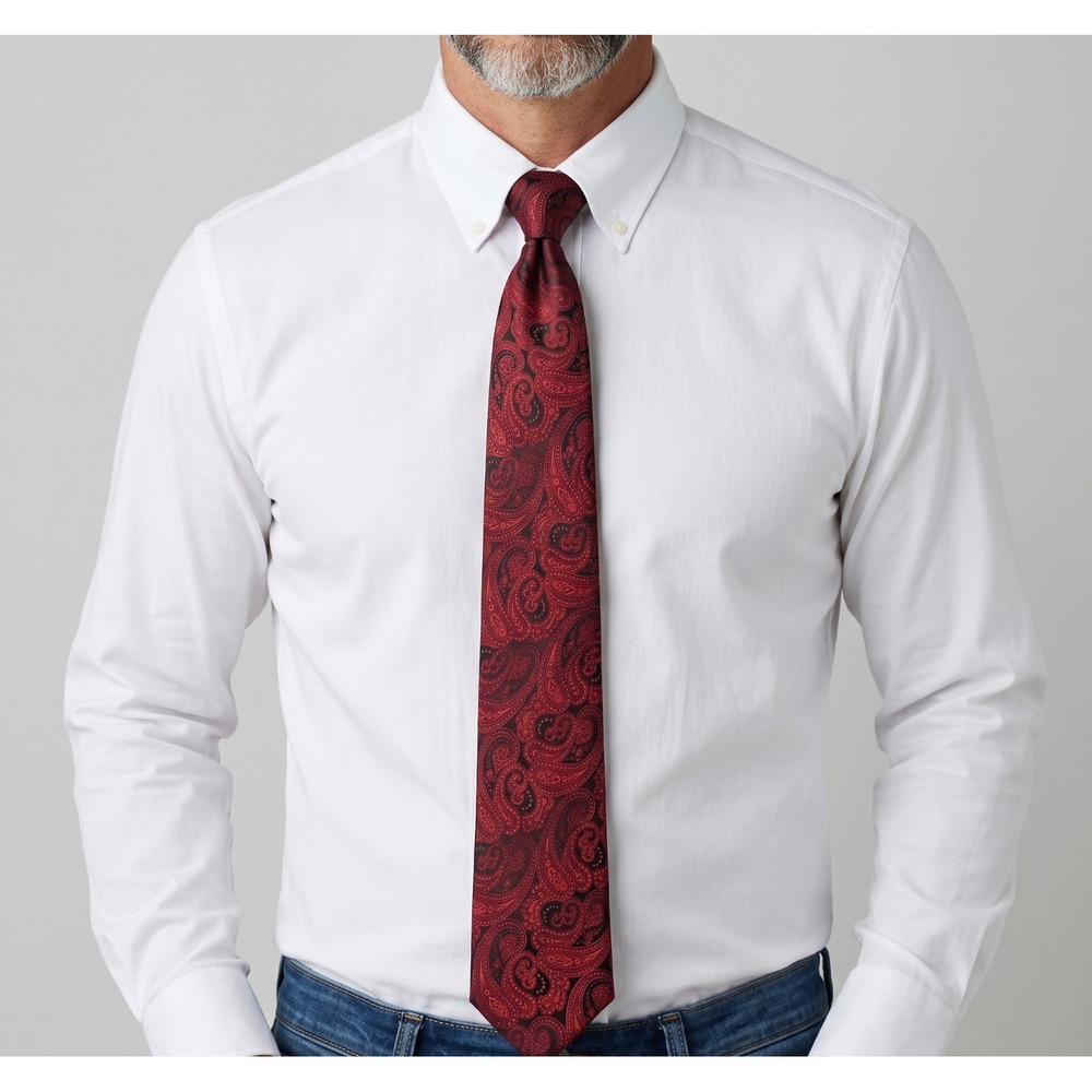 Ike Behar Red Paisley Silk Tie Italian Handmade Luxury Mens Designer Necktie